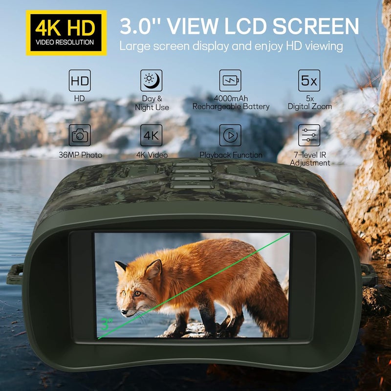 Anyork Night Vision Goggles for Adults, 4K Infrared Night Vision Binoculars with Rechargeable Battery and Anti-Shake Motion Detection for Camping - Image 2
